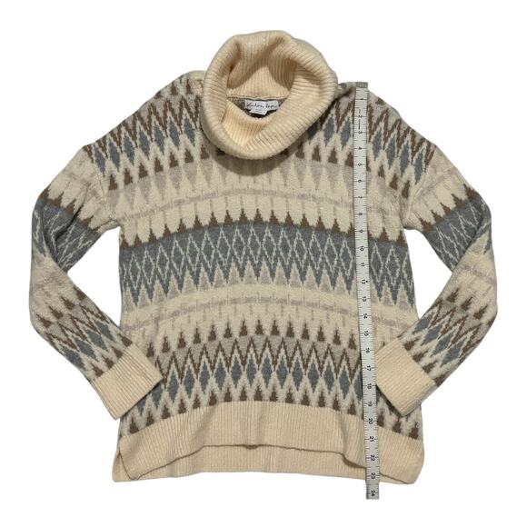London Kaye Sweater Womens XS Fair Isle Chenille Neutral Brown Cowl Soft Cozy - Picture 6 of 7
